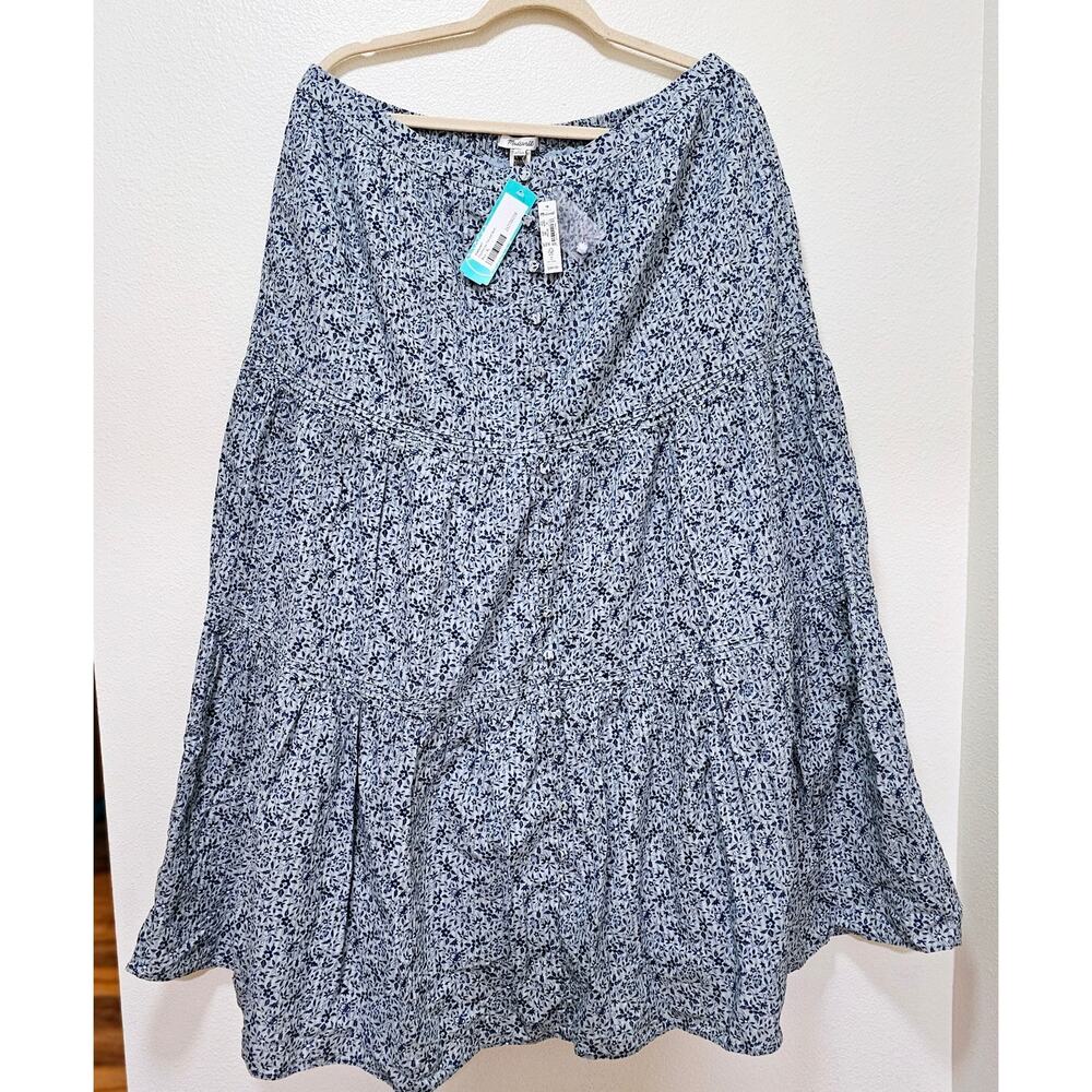 Madewell NWT XL Cottagecore Flared n Tiered Blue n White Floral Skirts. Boho.